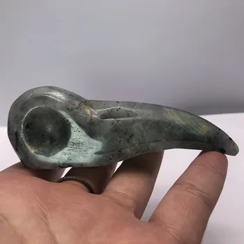 108mm Dabas Roku cirsts Labradorīts Raven galvaskausa minerālu kristālu Putnu galvas statuja Dzīvnieku статуэтки для интерьера