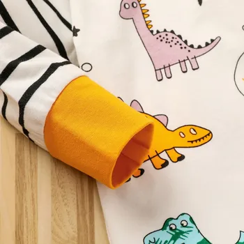 3PCS Jaundzimušā bērna Dinozauru Svītru Apģērbu ar garām Piedurknēm Top+Svītru Bikses +Cepure Puiku Meiteņu Drēbes, Apģērbs, Komplekts