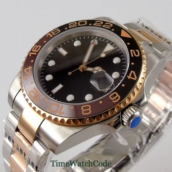 40mm zelta Bliger automātiskā vīriešu rokas pulkstenis Miyota8215 Japāņu NH35 safīra stikls divu toņu datums austeru skatīties joslā, black dial