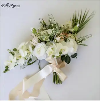 Asaras Līgavas Pušķis Balts Bell Orhideju Rozā Rozēm 2020. Gadam Ūdenskritums Kāzu Ziedu Buķeti, lai Līgavas, Turot Puķes Meitenes