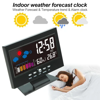 Ciparu Displejs Termometru, Higrometru, Laika Stacija ar LCD Krāsu Signāla Atlikšanas Pulkstenis Vioce aktivizē Pretgaismas Kalendāra Temperat