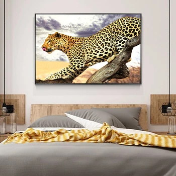HUACAN Dimanta Glezniecības Pilnībā Urbt Leopard Cross Stitch Dimanta Mozaīkas Dzīvnieku Mājas Dekoru, Sienas Uzlīmes