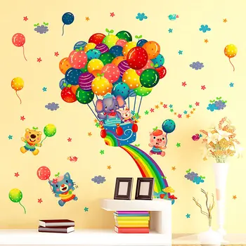 Karstā Gaisa Balons, Sienas Uzlīmes Bērniem, Baby Telpu Dekorēšana Karikatūra Dzīvnieku Izcelsmes Fons Krāsains Guļamistaba Dekorēšana