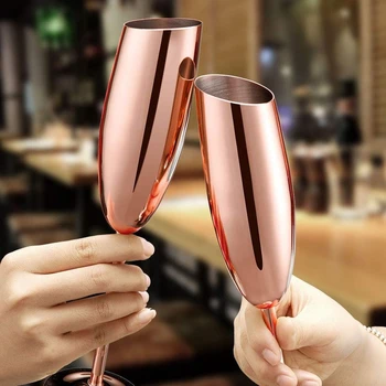 Komplekts 2 Nerūsējošā Tērauda Šampanietis Vīna Flautas Brilles Rose Gold Neatsavināmas Shatterproof