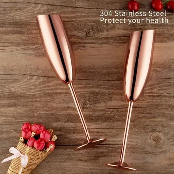 Komplekts 2 Nerūsējošā Tērauda Šampanietis Vīna Flautas Brilles Rose Gold Neatsavināmas Shatterproof