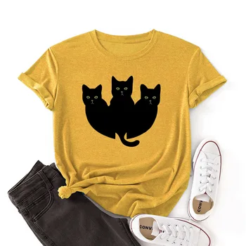 Smieklīgi karikatūra Trīs Kaķu Drukāt Sieviešu T-krekls Grafiskais Kokvilnas Tee Kreklu Streetwear Īsām Piedurknēm Top Tshirt Harajuku Krekls