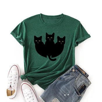 Smieklīgi karikatūra Trīs Kaķu Drukāt Sieviešu T-krekls Grafiskais Kokvilnas Tee Kreklu Streetwear Īsām Piedurknēm Top Tshirt Harajuku Krekls