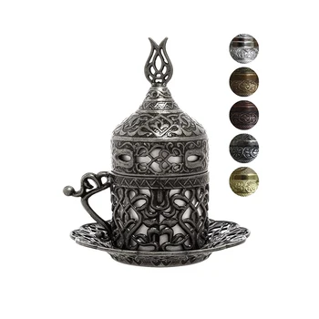 Stambulas Kolekcija Roku darbs grieķijas arābu Iedomātā turku Kafijas Tases Zelta, Sudraba, Vara Antique Zaļš 2OZ Espresso Izgatavots Turcijā