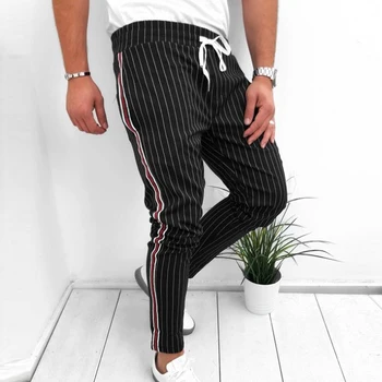 Vintage Svītrainām Drukāt Aukliņu Mens Zīmuli Bikses Pavasara Elastīgs Izdilis Bikses Vasaras Gadījuma Vīriešu Apģērbu Modes Streetwear