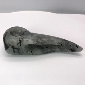 108mm Dabas Roku cirsts Labradorīts Raven galvaskausa minerālu kristālu Putnu galvas statuja Dzīvnieku статуэтки для интерьера