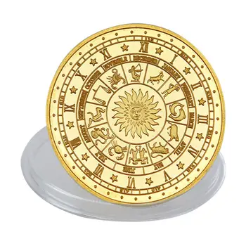 12 Zodiaka Zvaigznājiem Zelta Pārklājumu Kolekcionējamus Monētas Oriģinālu Monētu Kopums Turētājs Challenge Monētas Radošo Dāvanu, Suvenīru