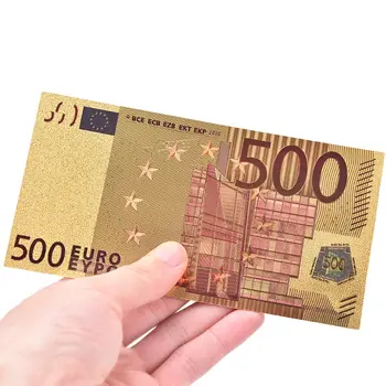 7Pcs 5 10 20 50 100 200 500 EUR Zelts Banknošu 24K Zeltu, Viltus Papīra Naudu, lai Kolekcija Euro Banknošu Komplekti
