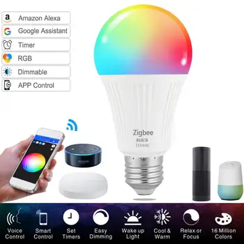 7W Smart Spuldzes E27 LED RGB Lampa Strādā ar Alexa/Google Home 85-265V RGB Regulējamas, Taimera Funkcija, Spuldzes Tuya Zigbee
