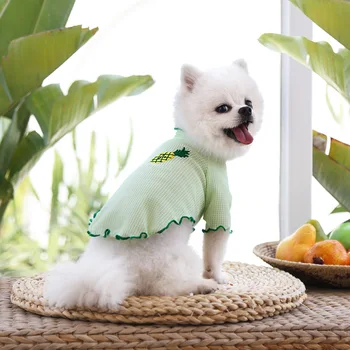 Cute Augļu Izšuvumi Suņu Apģērbu Vasaras Elpojošs T-krekls Maziem Suņiem Savirmot Piedurknēm Mājdzīvnieku Apģērbu Chihuahua Suns Produkti