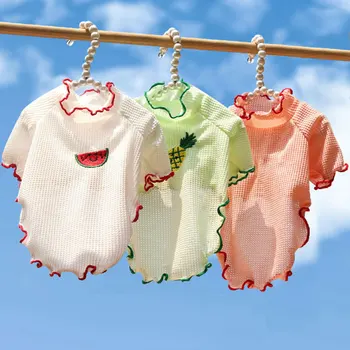 Cute Augļu Izšuvumi Suņu Apģērbu Vasaras Elpojošs T-krekls Maziem Suņiem Savirmot Piedurknēm Mājdzīvnieku Apģērbu Chihuahua Suns Produkti