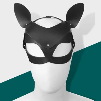Dizainers Nekustamā Īstas Ādas Fox Maska Sieviešu Melnu Seksīgu Kaķu Ausis BDSM Fetišs Erotiska Maska Ar Rhinestones Meitenes Halloween Maskas