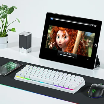 ET61 61 Taustiņi Bezvadu Bluetooth RGB Ultra-Kompaktās 60% Mechanical Gaming Keyboard for Windows / Mac / Andoid - Balta, RGB Backlit