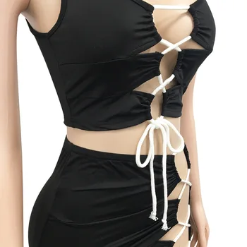 Gadījuma Cietā Pārsējs 2 Gabals, kas Sieviešu Vasaras Pludmali, valkāt Sexy Mežģīnes Up Kultūru Top + Mini Svārki Bodycon Klubs Divas Gabals, kas Tērpiem