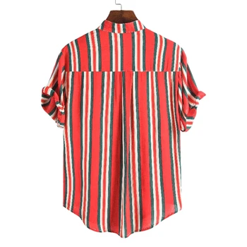 Havaju stila vīriešu krekls, svītraina drukāt vīriešu vasaras kreklu 2020. gadam krekls vīriešu ikdienas stand apkakli liels izmērs M-5XL