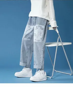 Ir 2021. Džinsi Vīriešiem Gadījuma Bikses Streetwear Džinsa Modes Plaša Kāju Bikses, Treniņbikses Hip Hop Vīriešu MOOWNUC Pilna Garuma Pavasarī