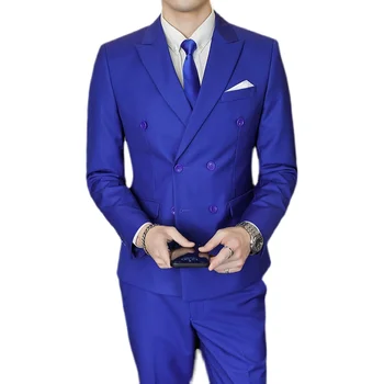 Ir 2021. Modes Jaunu Vīriešu Ikdienas Biznesa Dubultā Krūtīm, 2 Gab Uzvalks Set / Vīriešu Slim vienkrāsainu Kāzu Bleizeri, Žaketes Bikses Mētelis