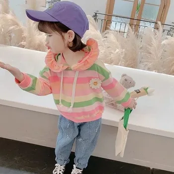 Ir 2021. Pavasara Meitenes Varavīksnes Hoodies Mētelis Fashion Bērnu apģērbs Apģērbs Bērniem Gudrs Džemperis Kleita Bērnu drēbes, Jakas Kleitas Bērnu