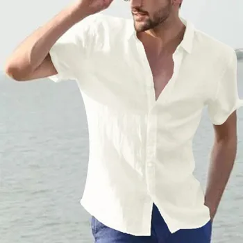 Ir 2021. Vasaras Jauno Dizaineru Vīriešu Krekli Vintage Apģērbs Vīriešu Modes Gadījuma tīrtoņa Krāsu Atloks Jaciņa ar Īsām Piedurknēm Krekls Top