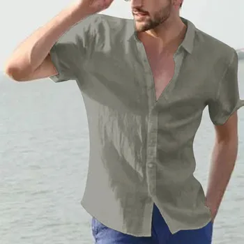 Ir 2021. Vasaras Jauno Dizaineru Vīriešu Krekli Vintage Apģērbs Vīriešu Modes Gadījuma tīrtoņa Krāsu Atloks Jaciņa ar Īsām Piedurknēm Krekls Top