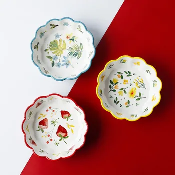 Japāņu keramikas bļodas, sarkans ins, salāti, deserts pārrobežu bowlfruit plāksnes mikroviļņu krāsns mājsaimniecības