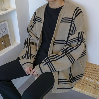 Korejiešu Stila Džemperis Gadījuma Vaļēju Jaku Modes Trikotāžas Lielgabarīta garām Piedurknēm Džemperis Maglioni Donna Vīriešu Apģērbu DB60MY