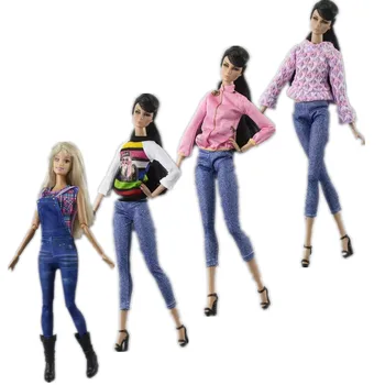 Krekls, Mētelis, Džinsu Bikses 1/6 BJD Apģērbu Barbie Lelle Tērpiem Kopumu, Modes Topi, Bikses Nēsā Gadījuma 11.5