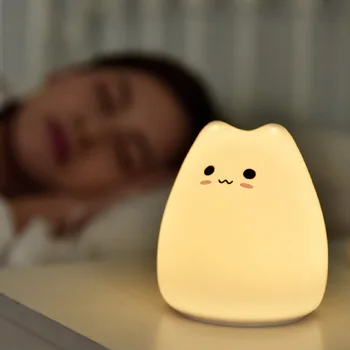 LED Nakts Lampa Touch Sensors Kaķis Silikona Dzīvnieku Gaismas Krāsains Bērnu Svētku Dāvanu Sleepping Radošo Guļamistaba Darbvirsmas Dekori Lampas