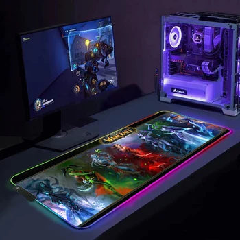 Lielformāta Krāsaina RGB Gaismas World of Warcraft Gaming Mouse Pad Anti-slip Gumijas Bāzes Datora Klaviatūras Peles Paliktņa Apgaismojums