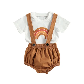Lioraitiin 0-24M Jaundzimušā bērna Baby Girl 2gab Apģērbu Komplekts Īsām Piedurknēm Varavīksnes Iespiesti Top Krekls Cietā Šorti Outift