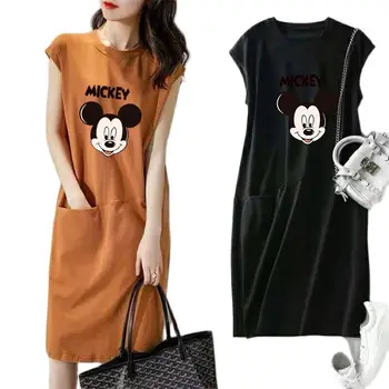 M-3XL Plus Lieluma Disney Zīmolu T-krekli Kleita bez Piedurknēm Sievietēm Gadījuma Midi Vasaras Kleita Ir 2021. Modes Mickey Mouse Kleita Y2K