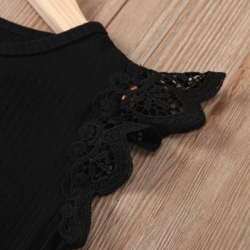 Modes 2gab Meiteņu Apģērbu Komplekti, Mežģīnes Lidot Piedurknēm Melnā T-Krekli Pleds Sadalīt Īsi Svārki Tērpiem Vasaras Uzvalki 1-6Years