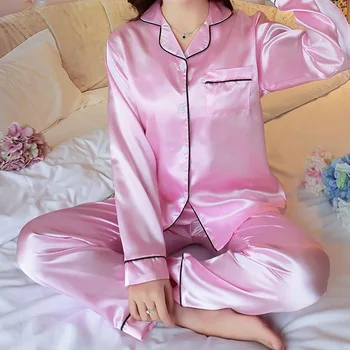 Pavasarī, Vasarā Jaunu Elegants Modes Gadījuma Sievietēm Lady Satīna Pidžamas Komplekts Pyjama Sleepwear Naktsveļu Loungewear Homewear