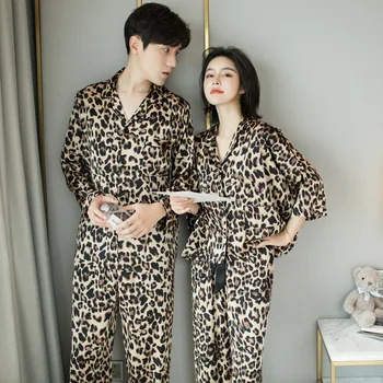 Piliens Kuģa Vasaras Jaunā Modes Leopard Pāris Pajama Komplekti Atdarina Zīda Auduma Pyjama Uzvalks Naktsveļu Lovers 