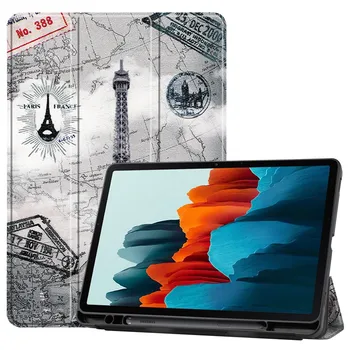 Samsung Galaxy Tab S7 Gadījumā Ar Zīmuļa Turētāju SM-T870 SM-T875 Smart Krāsotas Ādas Stends Tablet Vāks Samsung Tab S7 11