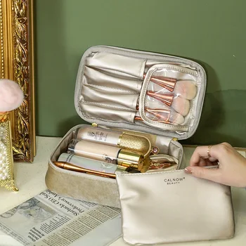 Sieviete kosmētikas soma modes luksusa retro portatīvo mazo samta mackup soma uzglabāšanas soma lielas jaudas portatīvo ceļošanas skaistums gadījumā
