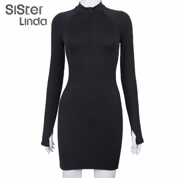 Sisterlinda Gadījuma Bodycon Mini Kleitas Sieviešu Modes 2020. Gada Rudenī Izdilis Rāvējslēdzēju MIni Kleita Slim Gurniem Maisa Vestidos Tērpiem Mujer