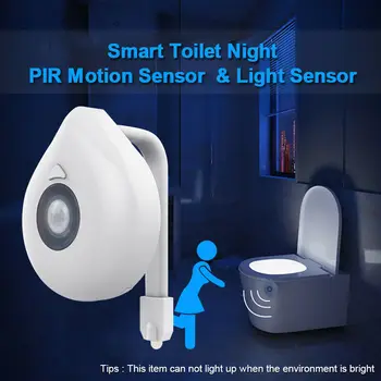 Smart PIR Kustības Sensoru Tualetes Sēdeklis Nakts Gaisma 8 Mainās Krāsas Ūdensizturīgs Apgaismojums Par Tualetes Pods LED Lampas, WC, Tualetes Gaismas