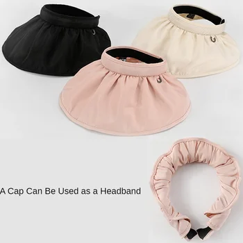 Tīrtoņa Krāsu Sieviešu Tukšs Top Korpusa Forma Saule Cepuru Modes Divējāda mērķis Salokāma Galvas Saules Aizsardzības Pludmales Cepure Dāmas Cepures