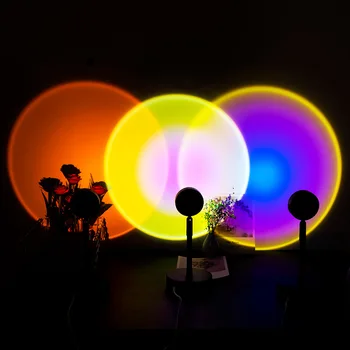 Varavīksnes Projektoru Lampas Saulrieta LED Nakts Gaisma Saules Projekcija Galda Lampas Guļamistabas Coffe Shop Fona Sienas Rotā Apgaismojums