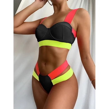 Vasaras Brazīlijas Bikini Push Up Peldkostīmi Sievietēm Ir 2021. Raibs Peldkostīmi Augsta Vidukļa Sexy Bikini Peldkostīmu Sieviešu Peldkostīms