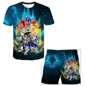 Vasaras Modes 3D Anime Drēbes Dragon-Ball Tee Zēnu T-Krekls 4-14Years Pusaudžiem Bērnu Apģērbs Meitenēm Kopa ar Īsām Piedurknēm Uzvalks