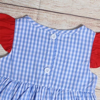 Vasarā Meitenes Drēbes Zilā Pleds Bez Piedurknēm, Svārki Un Sarkanās Bikses Atpakaļ Uz Skolu Sezonā Apple Auto Izšuvumi Toddler Meitene Apģērbs