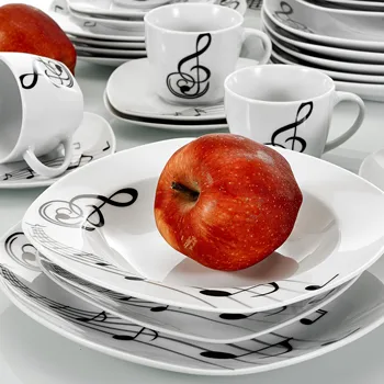 VEWEET MELODIJU 60-Gabals Porcelāna Keramikas Dinnerware Vakariņas Plate Komplekts ar Desertu Plates/Zupa Plāksne/Vakariņas Plāksne/Kauss/Apakštase