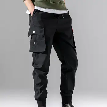 Vīriešu Bikses Multi Kabatas, Elastīga Josta Kokvilnas Maisījums Potītes Saistītā Sporta Skriešanas Bikses, Sporta