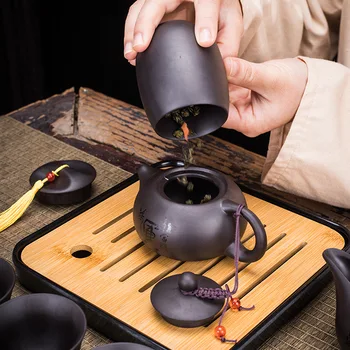 Ķīnas Teawere Retro Dizainers Atdzist Violeta Smilšu Keramiskās Tējkannas Komplekts Ceļojumu Kong Fu Tējas Komplekts Dāvanu Porcelāna Violeta Smilšu Pot Infuser
